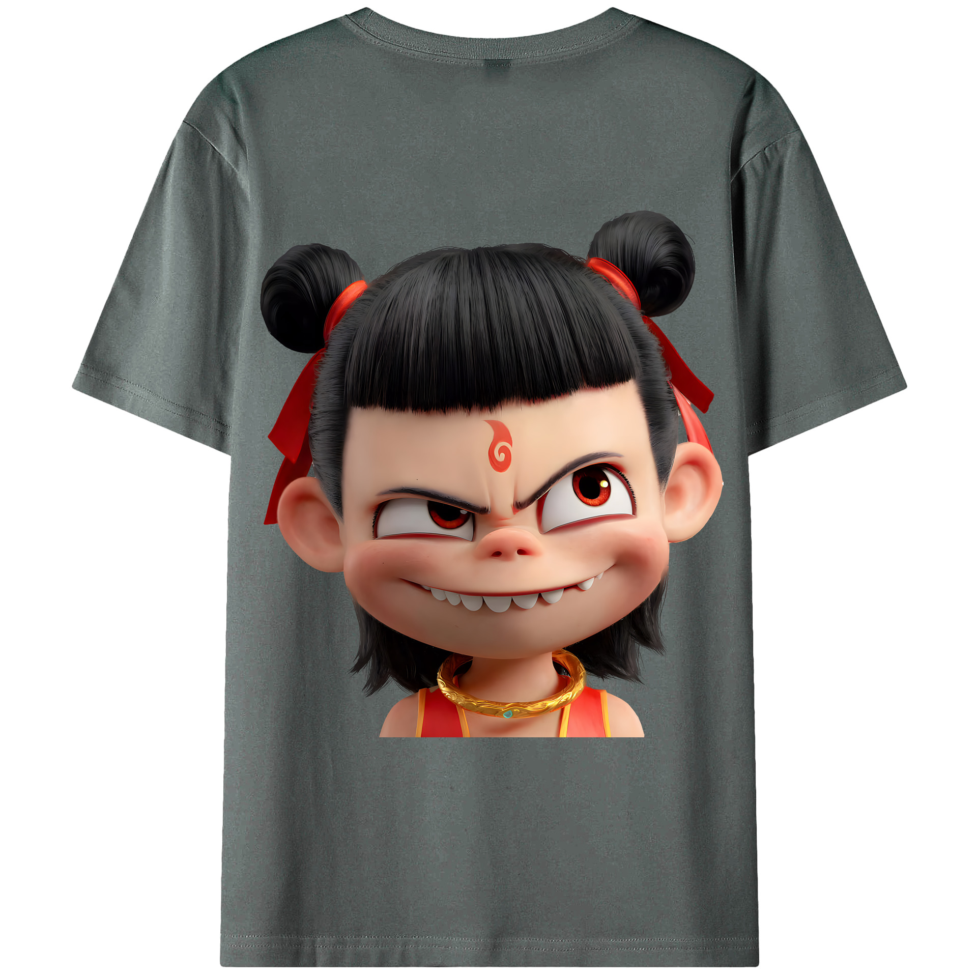 （画像用） Ne Zha 2 ナタ 魔童の大暴れ 綿100％ メンズ半袖Tシャツ（バックプリント） 通気性